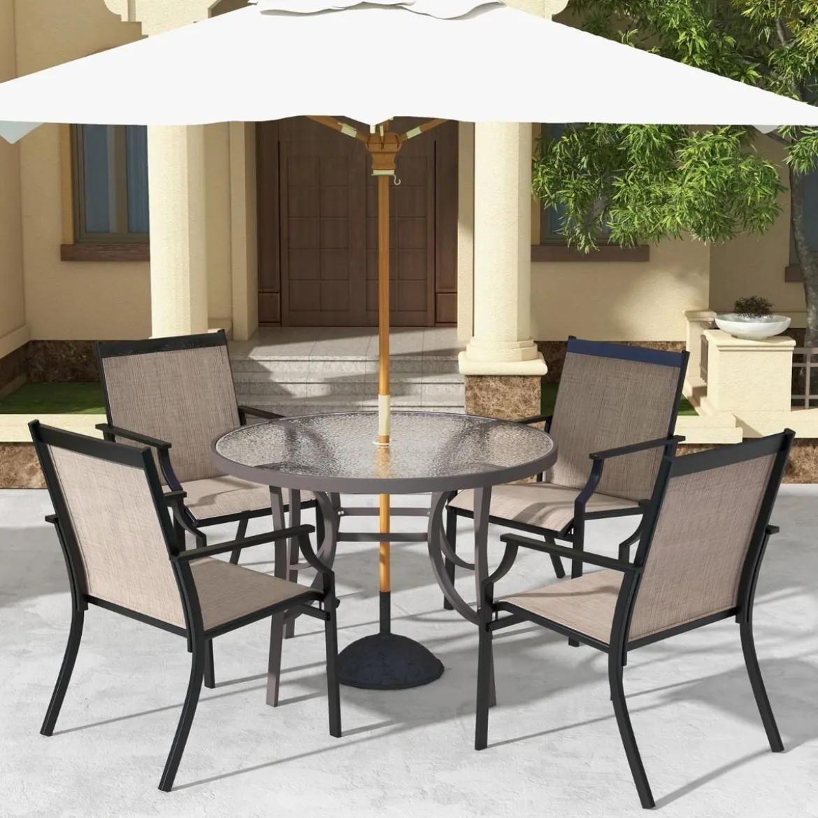 2er Set Gartenstühle mit Atmungsaktiver Sitzfläche & Metallrahmen bis 150 kg Belastbar