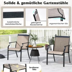 2er Set Gartenstühle mit Atmungsaktiver Sitzfläche & Metallrahmen bis 150 kg Belastbar