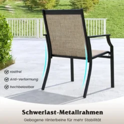 2er Set Gartenstühle mit Atmungsaktiver Sitzfläche & Metallrahmen bis 150 kg Belastbar