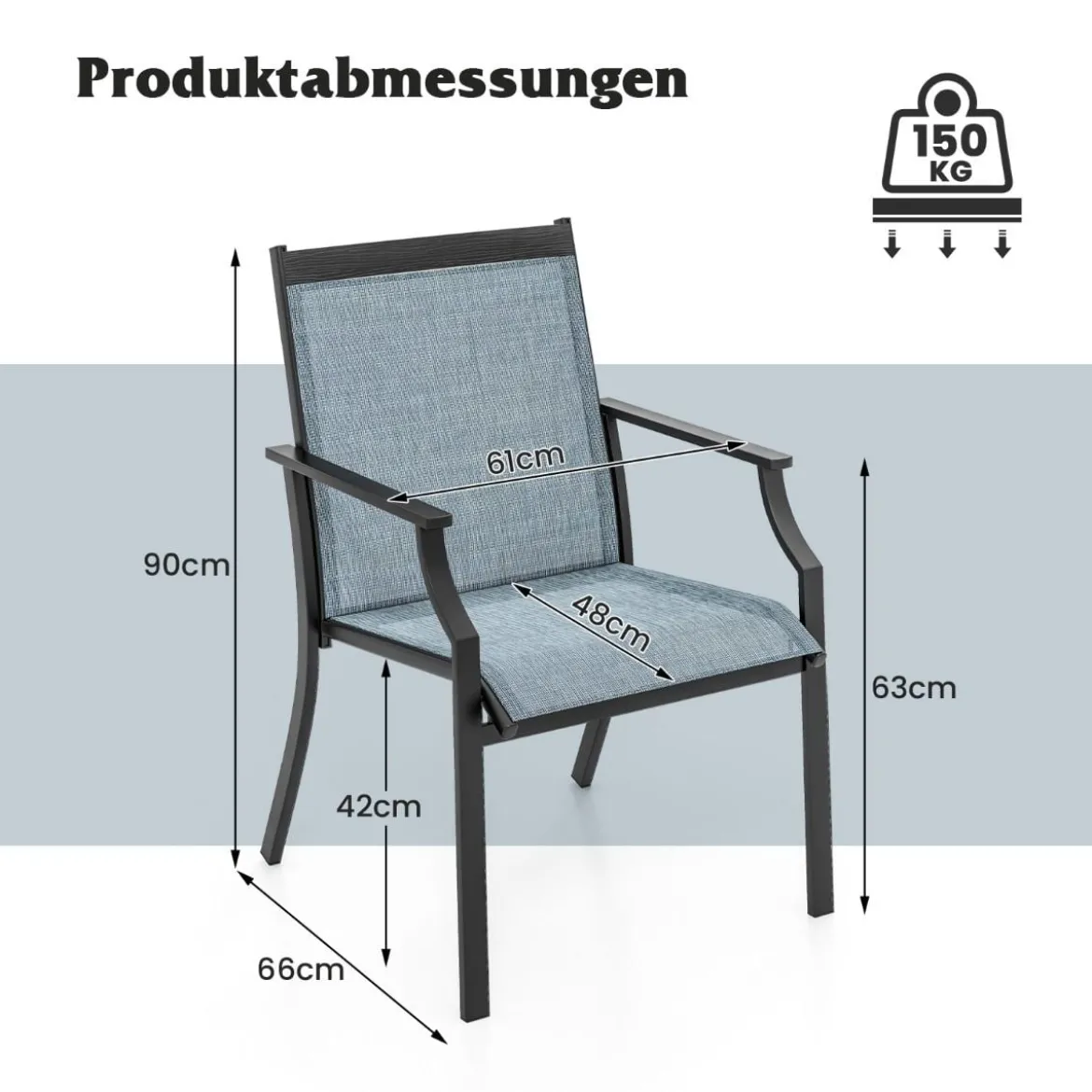 2er Set Gartenstühle mit Atmungsaktiver Sitzfläche & Metallrahmen bis 150 kg Belastbar
