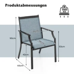 2er Set Gartenstühle mit Atmungsaktiver Sitzfläche & Metallrahmen bis 150 kg Belastbar