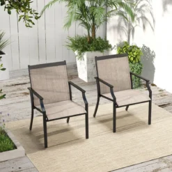 2er Set Gartenstühle mit Atmungsaktiver Sitzfläche & Metallrahmen bis 150 kg Belastbar