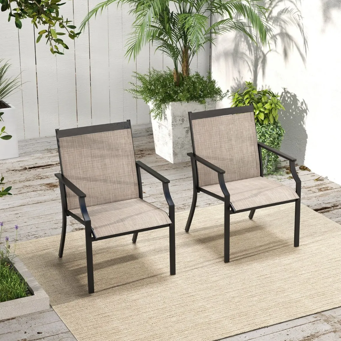 2er Set Gartenstühle mit Atmungsaktiver Sitzfläche & Metallrahmen bis 150 kg Belastbar