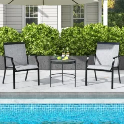 2er Set Gartenstühle mit Atmungsaktiver Sitzfläche & Metallrahmen bis 150 kg Belastbar