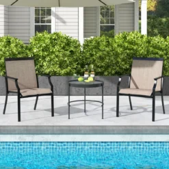 2er Set Gartenstühle mit Atmungsaktiver Sitzfläche & Metallrahmen bis 150 kg Belastbar