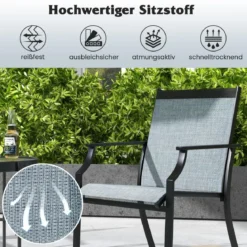 2er Set Gartenstühle mit Atmungsaktiver Sitzfläche & Metallrahmen bis 150 kg Belastbar