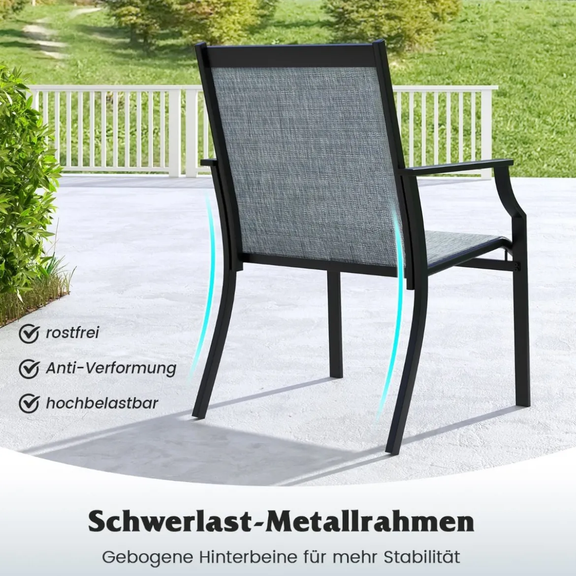 2er Set Gartenstühle mit Atmungsaktiver Sitzfläche & Metallrahmen bis 150 kg Belastbar