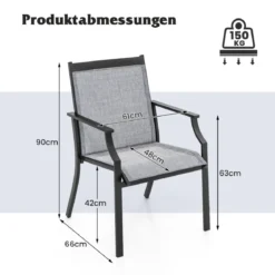 2er Set Gartenstühle mit Atmungsaktiver Sitzfläche & Metallrahmen bis 150 kg Belastbar