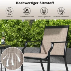 2er Set Gartenstühle mit Atmungsaktiver Sitzfläche & Metallrahmen bis 150 kg Belastbar