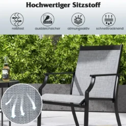 2er Set Gartenstühle mit Atmungsaktiver Sitzfläche & Metallrahmen bis 150 kg Belastbar