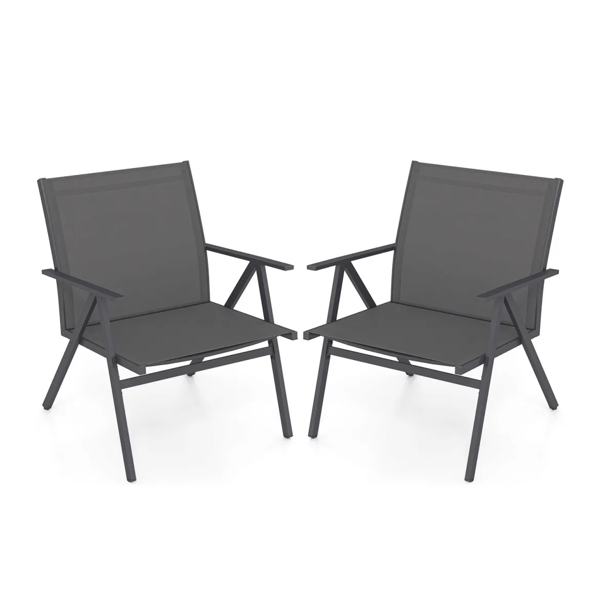 2er Set Gartenstühle mit Atmungsaktivem Stoff Balkonstühle Terrassenstühle Grau