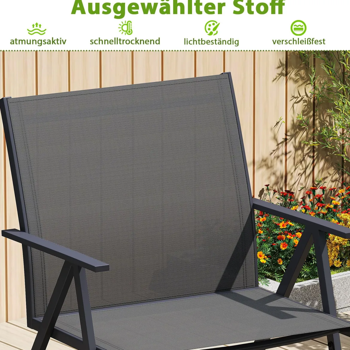 2er Set Gartenstühle mit Atmungsaktivem Stoff Balkonstühle Terrassenstühle Grau