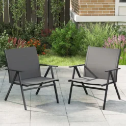 2er Set Gartenstühle mit Atmungsaktivem Stoff Balkonstühle Terrassenstühle Grau