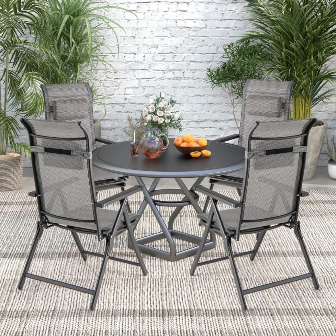 2er Set Gartenstühle mit ausziehbarer Fußstütze Hochlehner Klappstühle mit 10-fach verstellbarer Rückenlehne