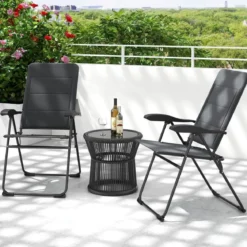2er Set Gartenstühle mit 7-fach Verstellbarer Rückenlehne Klappstühle Balkonstühle Grau
