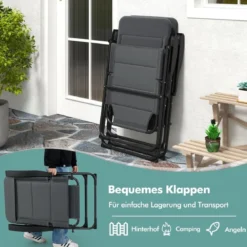2er Set Gartenstühle mit 7-fach Verstellbarer Rückenlehne Klappstühle Balkonstühle Grau