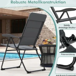 2er Set Gartenstühle mit 7-fach Verstellbarer Rückenlehne Klappstühle Balkonstühle Grau