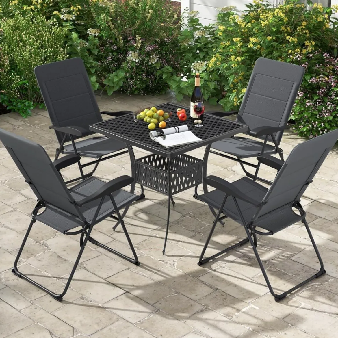 2er Set Gartenstühle mit 7-fach Verstellbarer Rückenlehne Klappstühle Balkonstühle Grau