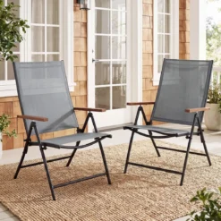 4er Set Gartenstühle mit 5-Fach Verstellbarer Rückenlehne Klappbare Balkonstühle bis 150 kg Grau
