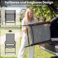 4er Set Gartenstühle mit 5-Fach Verstellbarer Rückenlehne Klappbare Balkonstühle bis 150 kg Grau