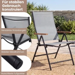 4er Set Gartenstühle mit 5-Fach Verstellbarer Rückenlehne Klappbare Balkonstühle bis 150 kg Grau