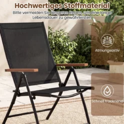 4er Set Gartenstühle mit 5-Fach Verstellbarer Rückenlehne Klappbare Balkonstühle bis 150 kg