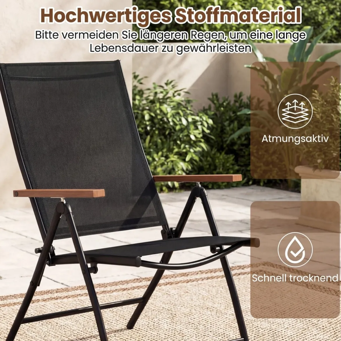 4er Set Gartenstühle mit 5-Fach Verstellbarer Rückenlehne Klappbare Balkonstühle bis 150 kg