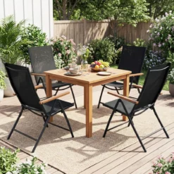 4er Set Gartenstühle mit 5-Fach Verstellbarer Rückenlehne Klappbare Balkonstühle bis 150 kg