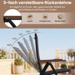 2er Set Gartenstühle mit 5-Fach Verstellbarer Rückenlehne Klappbare Balkonstühle bis 150 kg