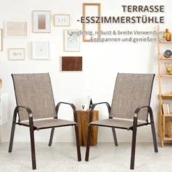 2er Set Gartenstühle mit Gebogenen Armlehnen & Verstärktem Metallrahmen Outdoor Bistrostühle