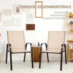 2er Set Gartenstühle mit Gebogenen Armlehnen & Verstärktem Metallrahmen Outdoor Bistrostühle