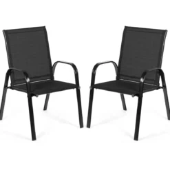 2er Set Gartenstühle mit Gebogenen Armlehnen & Verstärktem Metallrahmen Outdoor Bistrostühle