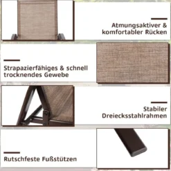 2er Set Gartenstühle mit Gebogenen Armlehnen & Verstärktem Metallrahmen Outdoor Bistrostühle