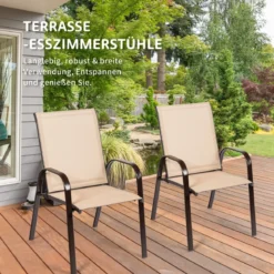 2er Set Gartenstühle mit Gebogenen Armlehnen & Verstärktem Metallrahmen Outdoor Bistrostühle