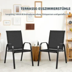 2er Set Gartenstühle mit Gebogenen Armlehnen & Verstärktem Metallrahmen Outdoor Bistrostühle