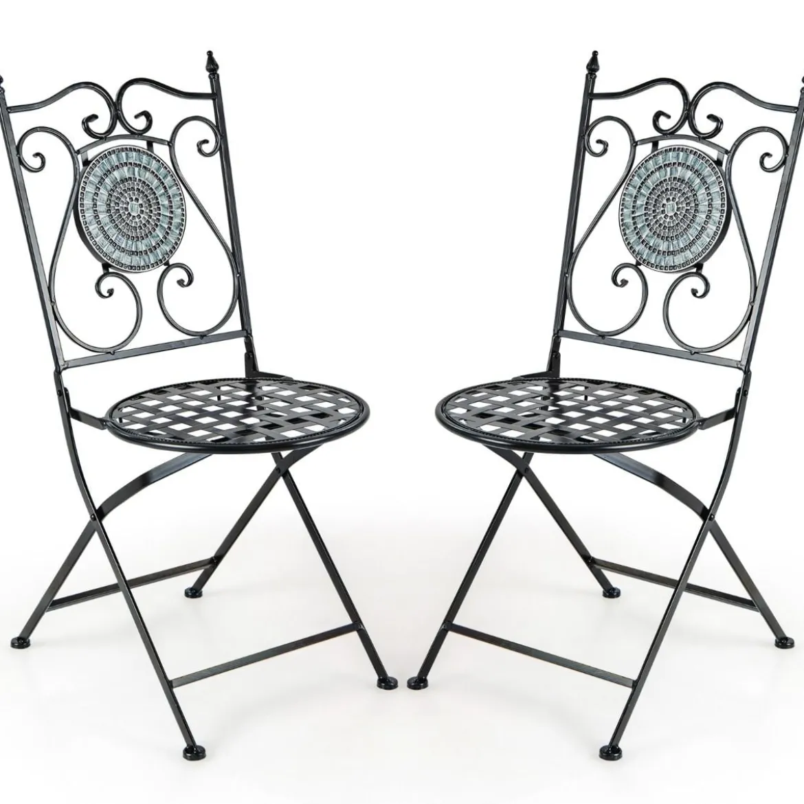 2er Set Gartenstühle mit Metallgestell Mosaik Klappstühle Terrassenstühle 55 x 42 x 94 cm