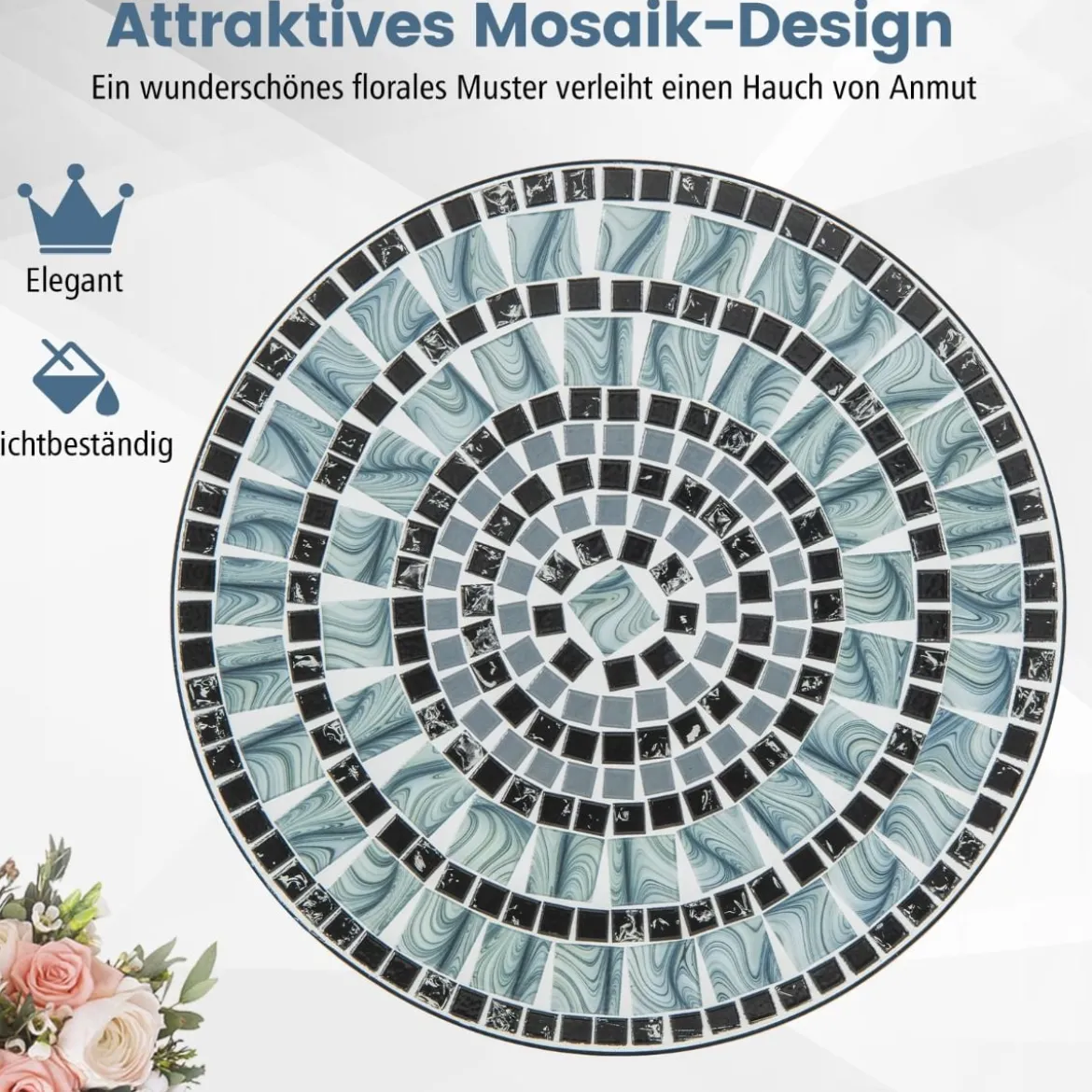 2er Set Gartenstühle mit Metallgestell Mosaik Klappstühle Terrassenstühle 55 x 42 x 94 cm