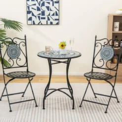 2er Set Gartenstühle mit Metallgestell Mosaik Klappstühle Terrassenstühle 55 x 42 x 94 cm