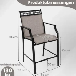 2er Set Gartenstühle mit Schnell Trocknendem Stoff Hohe Terrassenstühle Balkonstühle