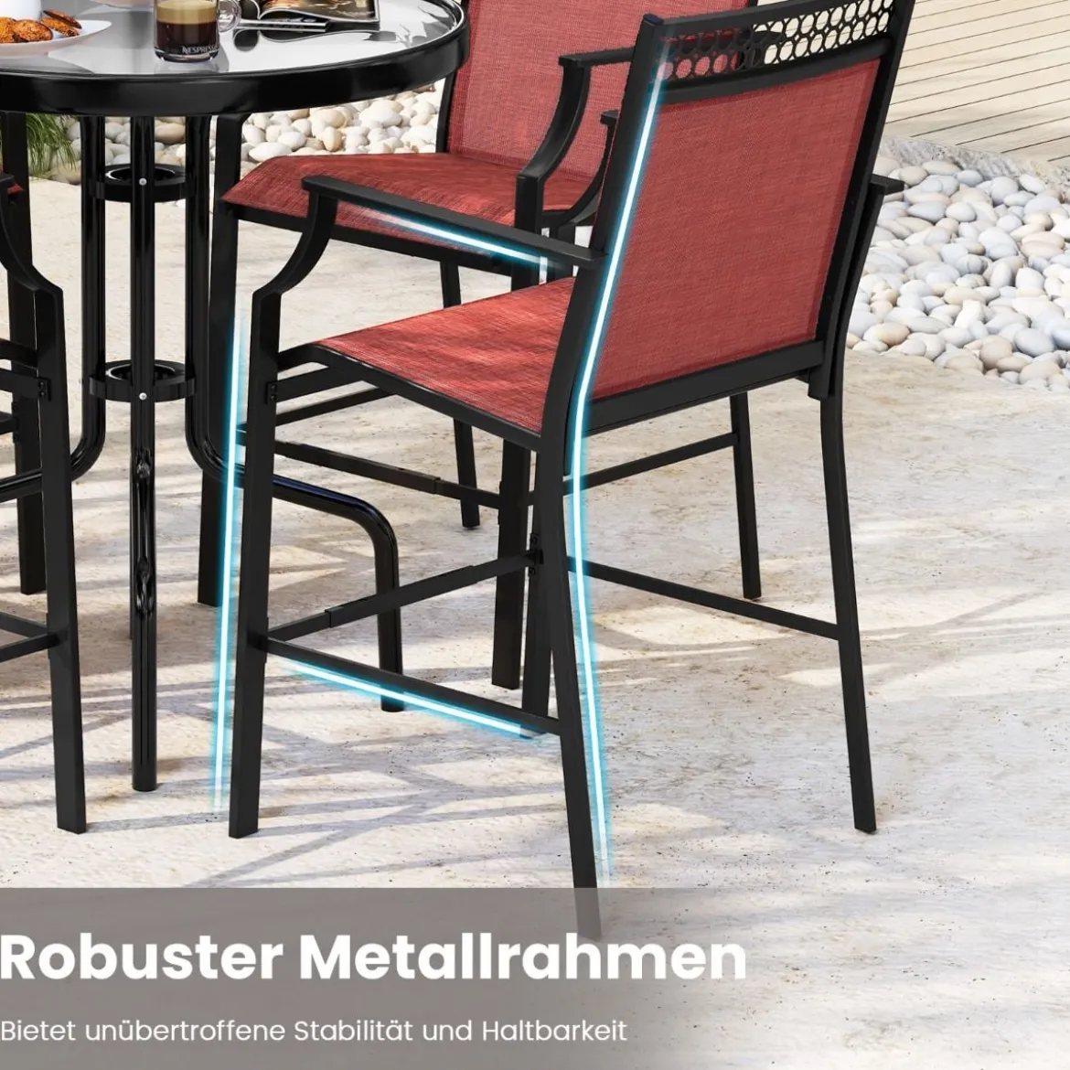 2er Set Gartenstühle mit Schnell Trocknendem Stoff Hohe Terrassenstühle Balkonstühle