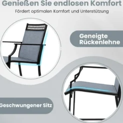 2er Set Gartenstühle mit Schnell Trocknendem Stoff Hohe Terrassenstühle Balkonstühle