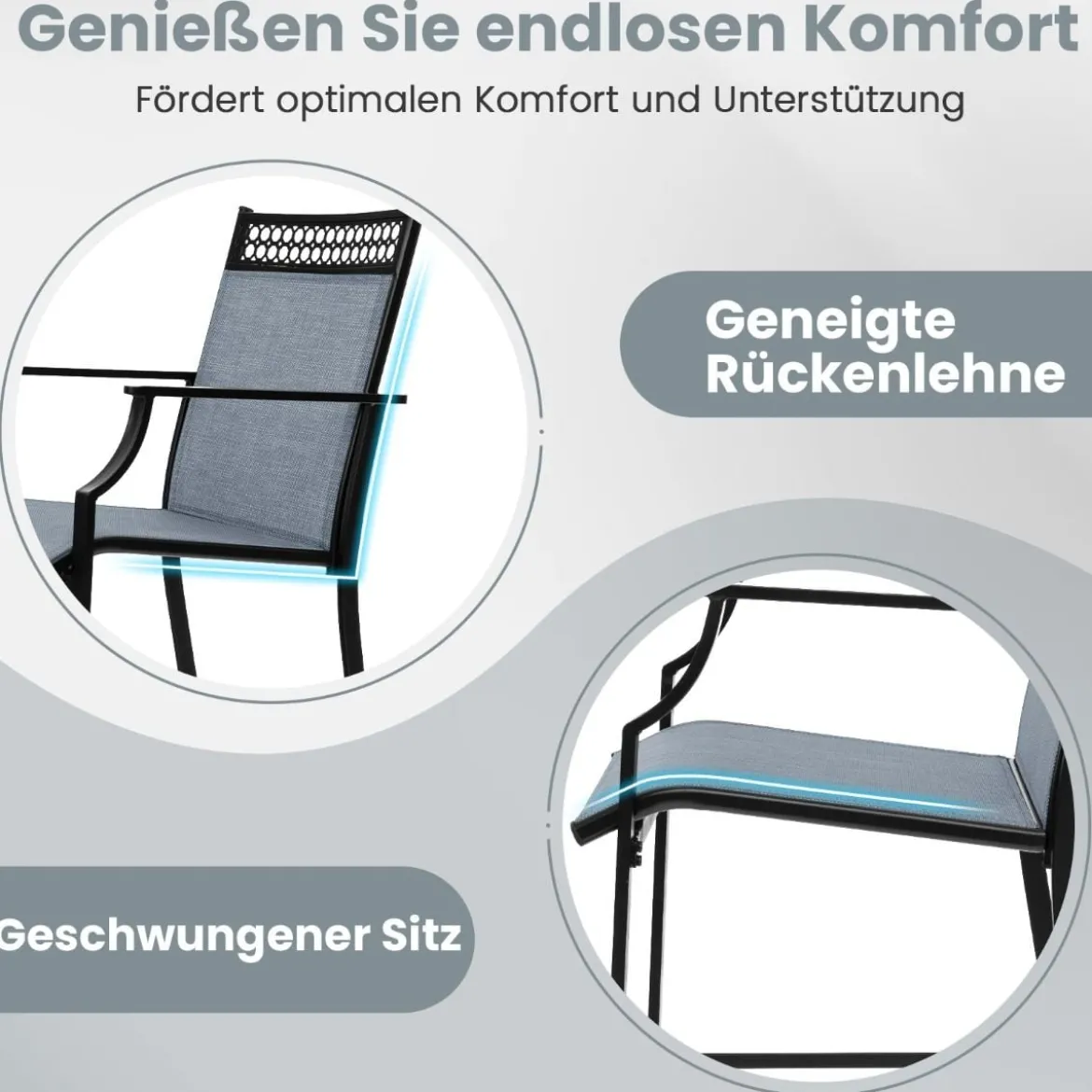 2er Set Gartenstühle mit Schnell Trocknendem Stoff Hohe Terrassenstühle Balkonstühle