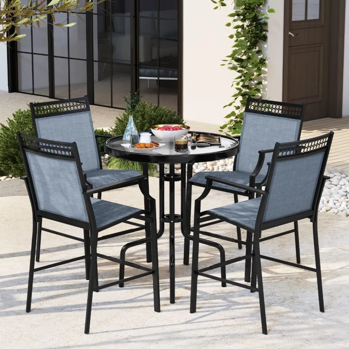 2er Set Gartenstühle mit Schnell Trocknendem Stoff Hohe Terrassenstühle Balkonstühle