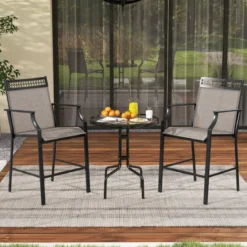 2er Set Gartenstühle mit Schnell Trocknendem Stoff Hohe Terrassenstühle Balkonstühle