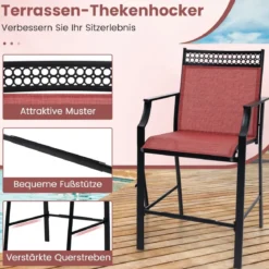 2er Set Gartenstühle mit Schnell Trocknendem Stoff Hohe Terrassenstühle Balkonstühle