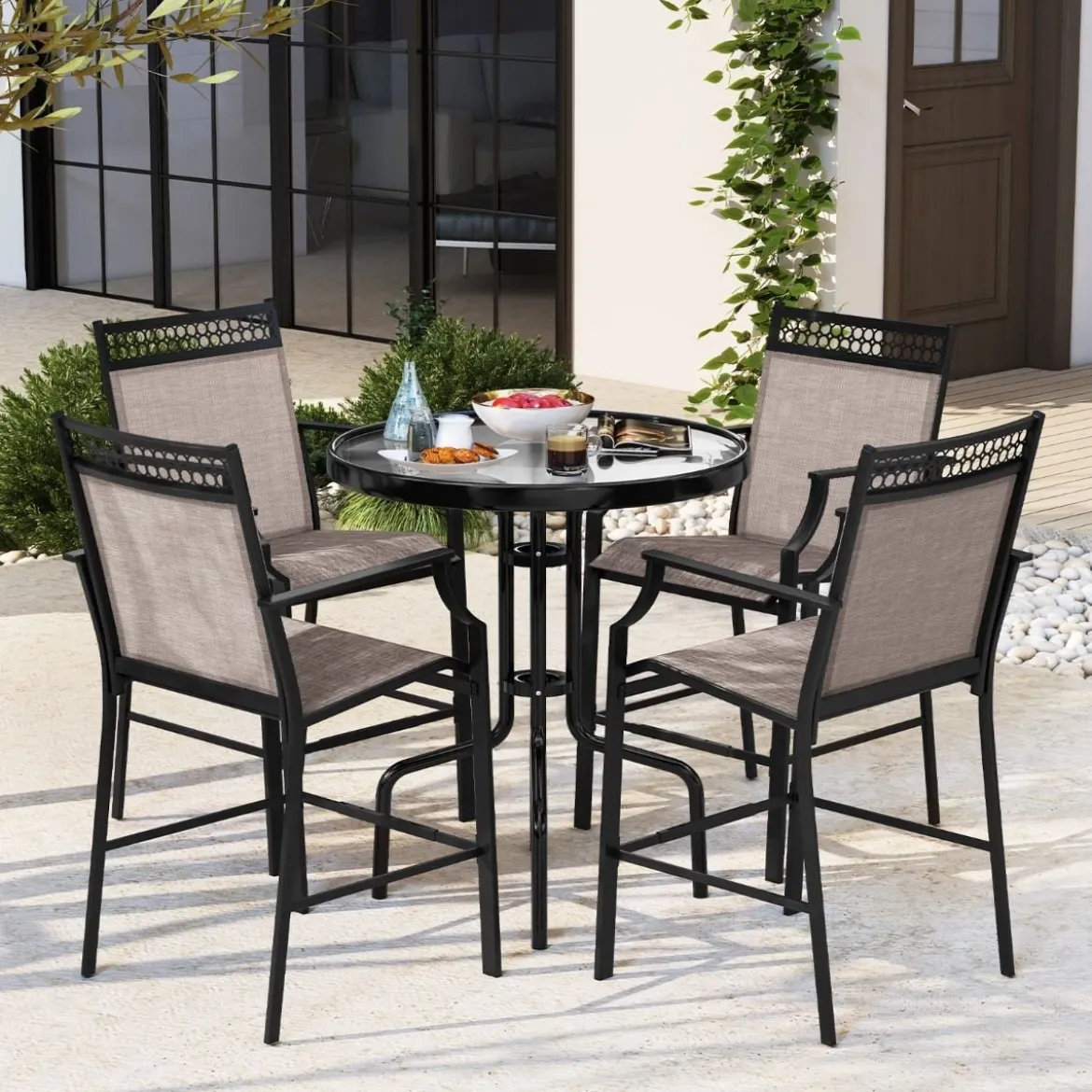 2er Set Gartenstühle mit Schnell Trocknendem Stoff Hohe Terrassenstühle Balkonstühle