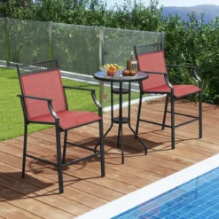 2er Set Gartenstühle mit Schnell Trocknendem Stoff Hohe Terrassenstühle Balkonstühle