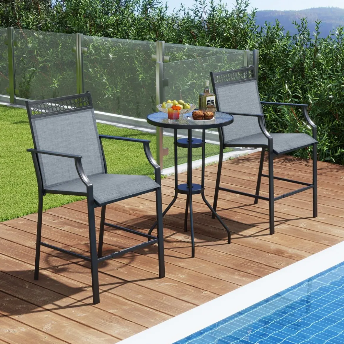 2er Set Gartenstühle mit Schnell Trocknendem Stoff Hohe Terrassenstühle Balkonstühle