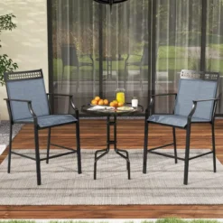 2er Set Gartenstühle mit Schnell Trocknendem Stoff Hohe Terrassenstühle Balkonstühle