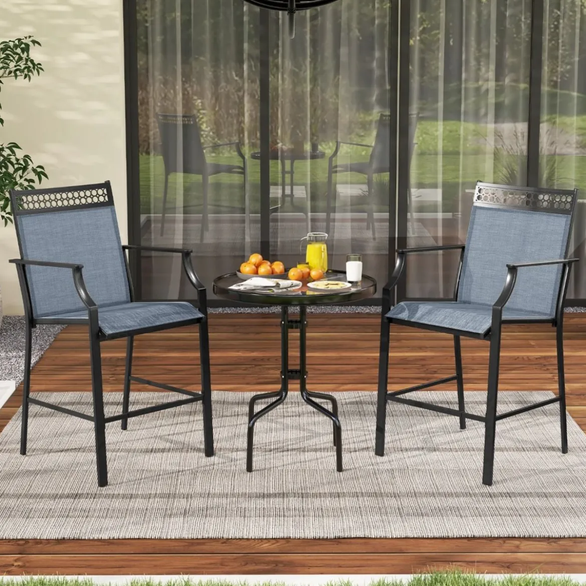 2er Set Gartenstühle mit Schnell Trocknendem Stoff Hohe Terrassenstühle Balkonstühle